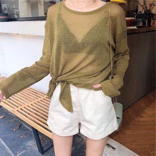 Long-sleeve Plain Knit Tee