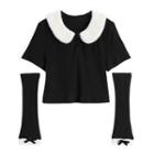 Color-block Cropped Top With Bow Sleeve