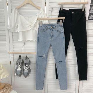 High-waist Ripped Cropped Pants