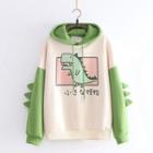 Long-sleeve Color-block Hooded Top Green - One Size