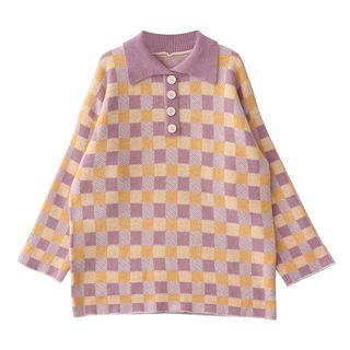 Plaid Knit Polo Shirt
