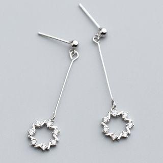 925 Sterling Silver Rhinestone Mini Hoop Drop Earring