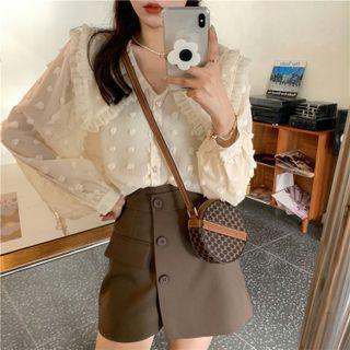 Ruffle Trim Collar Blouse / Mini A-line Skort
