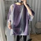 Elbow-sleeve Glitter Mesh T-shirt