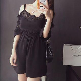 Elbow-sleeve Cutout Playsuit