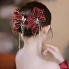 Bow Mesh Hair Clip Red - One Size