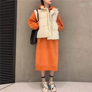 Side Slit Midi Hooded Dress / Stand Collar Padded Vest