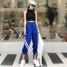 Cropped Halter Top / Striped Track Pants