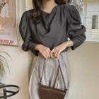 Cowl-neck Puff-shoulder Blouse