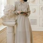 Long-sleeve Dotted Ruffle Midi A-line Dress