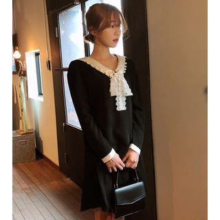 Faux Pearl Collar Long-sleeve Dress
