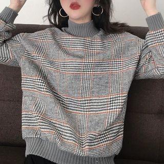 Turtleneck Plaid Pullover