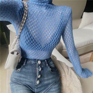 See-through Long-sleeve Slim-fit Sheer Top