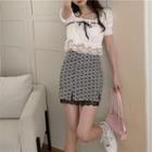 Short-sleeve Blouse / Patterned Mini Skirt