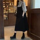 Set: Short-sleeve Leopard Print Shirt + Overall Dress
