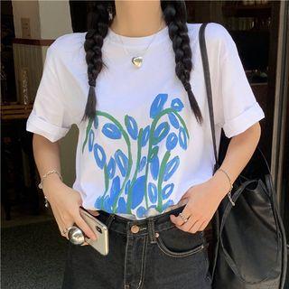Elbow-sleeve Painting T-shirt
