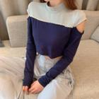 Cut-out Long-sleeve Cropped T-shirt As Shown In Figure - One Size
