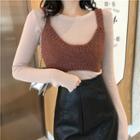Long-sleeve T-shirt/ Sleeveless Cropped Knit Top