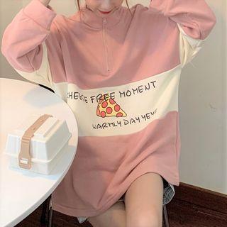 Two Tone Loose-fit Printed Zip-up Sweatshirt