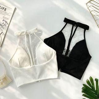 Mesh Panel Halter Crop Top