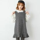 Sleeveless Ruffle Hem Mini Tweed Dress Black - One Size