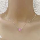 Rhinestone Heart Necklace 1 Pc - Silver & Pink - One Size