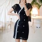 Short-sleeve Double-breasted Lace Dress