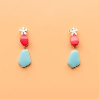 Flower Drop Earring 1 Pair - 925 Silver - White & Red & Blue - One Size