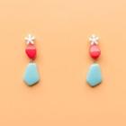 Flower Drop Earring 1 Pair - 925 Silver - White & Red & Blue - One Size