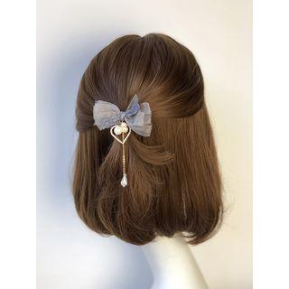 Chiffon Bow Faux Pearl Hair Clip