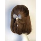 Chiffon Bow Faux Pearl Hair Clip