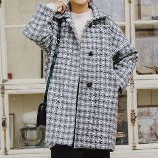 Plaid Single-breasted Coat Plaid - Black & White - One Size
