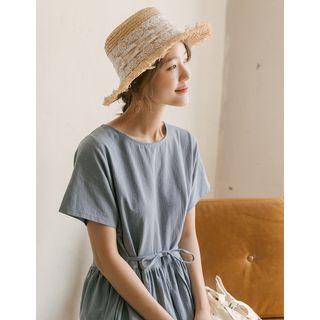 Lace-trim Woven Raffia Sun Hat Beige - One Size