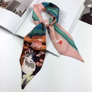 Cat Print Pointed Tip Neck Scarf As Shown In Figure - One Size
