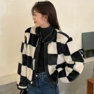 Checkerboard Chenille Zip-up Jacket Black - One Size