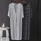 Elbow-sleeve Striped Maxi Knit Dress