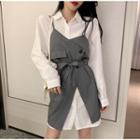 Set : Irregular Lace Up Vest Dress + Long-sleeved Shirt