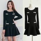 Faux Pearl Long-sleeve A-line Dress