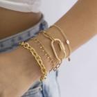 Set Of 4: Fringed Bracelet + Chain Bracelet + Hollow Bracelet + Disc Pendant Bracelet