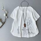 Short-sleeve Graphic Print Linen Top