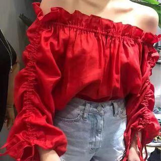 Off Shoulder Balloon-sleeve Blouse