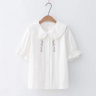 Bell-sleeve Collar Embroidered Blouse