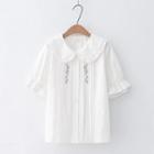 Bell-sleeve Collar Embroidered Blouse