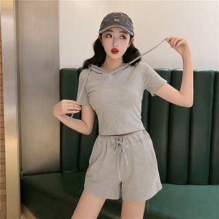 Set: Short-sleeve Hooded T-shirt + Drawstring Shorts