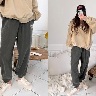 Drawcord Letter Jogger Pants Charcoal Gray - One Size