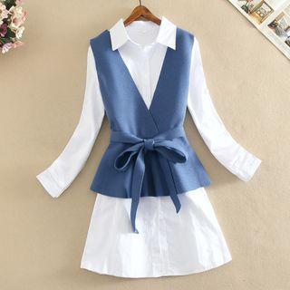 V-neck Vest / Plain Shirt / Set