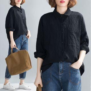 Long-sleeve Crinkled Shirt Black - One Size