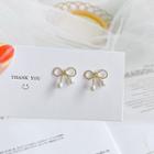 Alloy Bow Faux Pearl Earring Stud Earring - 1 Pair - Bow & Faux Pearl - Gold - One Size
