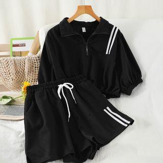 Set: Short-sleeve Zip Placket Polo Shirt + Shorts