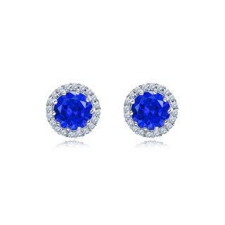 Fashion And Simple September Birthstone Dark Blue Cubic Zirconia Stud Earrings Silver - One Size